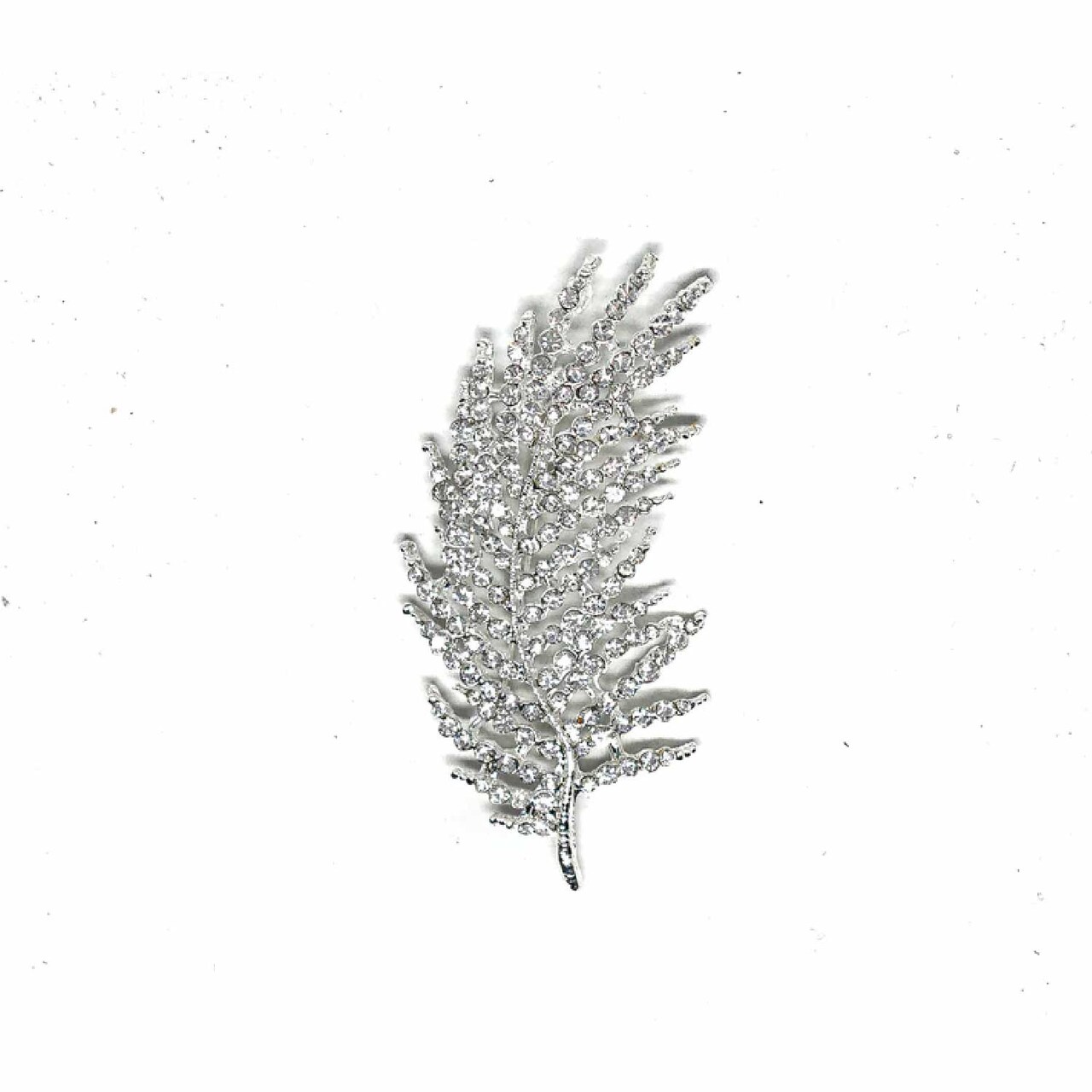 Feather Rhinestone Brooch Pin For Bridal DIY Crafts Clothing 3 1/2 Inch X 1 1/2 Inch